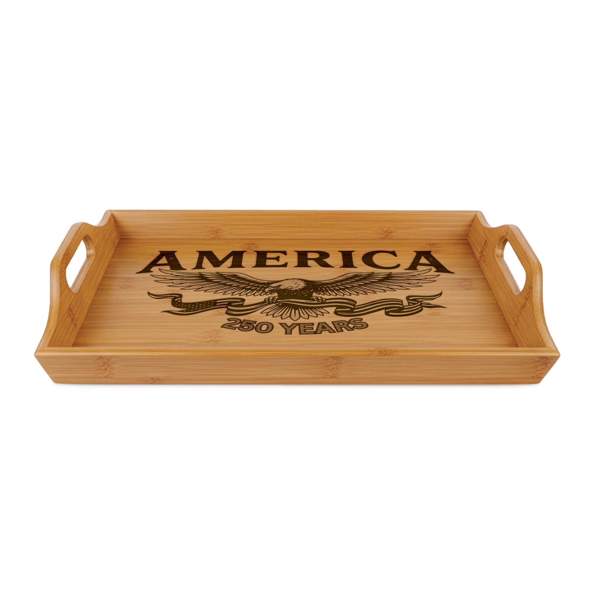 USA 250th ANNIVERSARY Engraved Bamboo Serving Tray - 'America' Eagle 250 Years Patriotic Decor Tray - Trending Novelties & Gifts