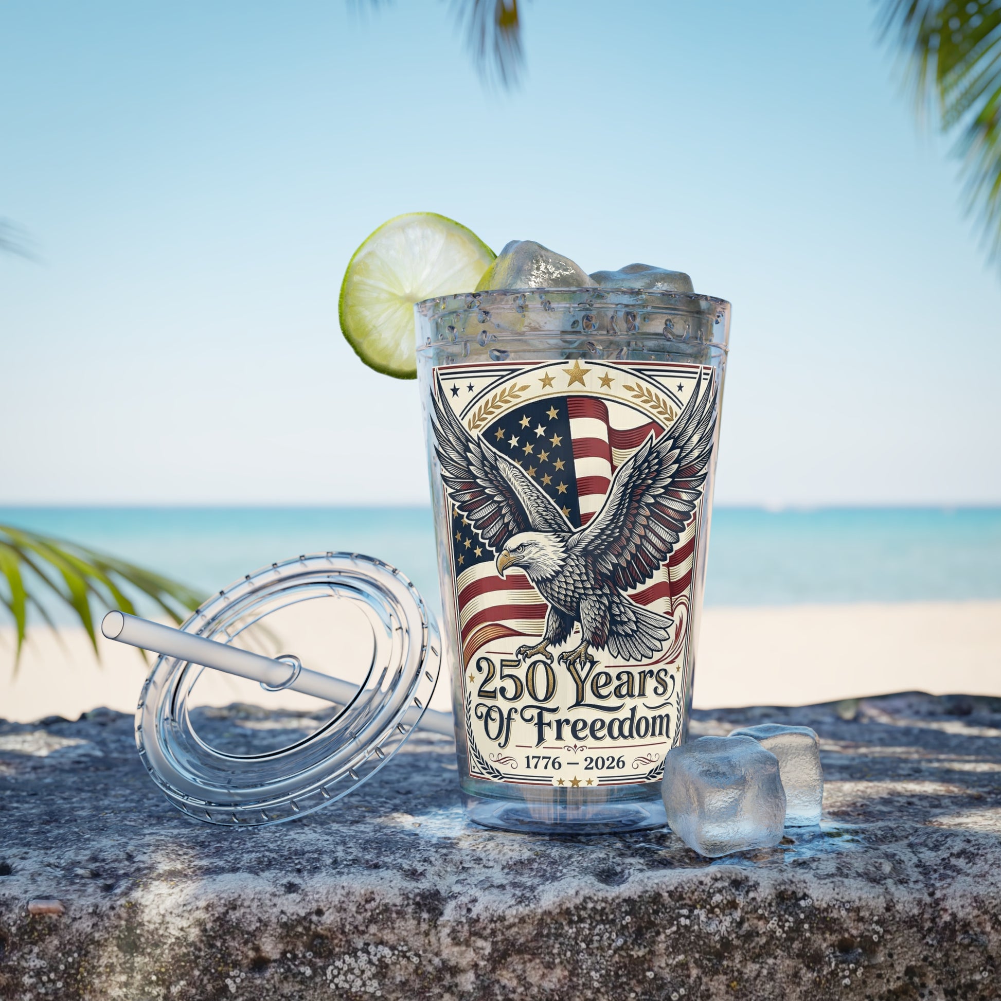 USA 250th ANNIVERSARY - Patriotic Eagle Tumbler 16oz – "250 Years of Freedom" USA Flag Straw Cup - Trending Novelties & Gifts