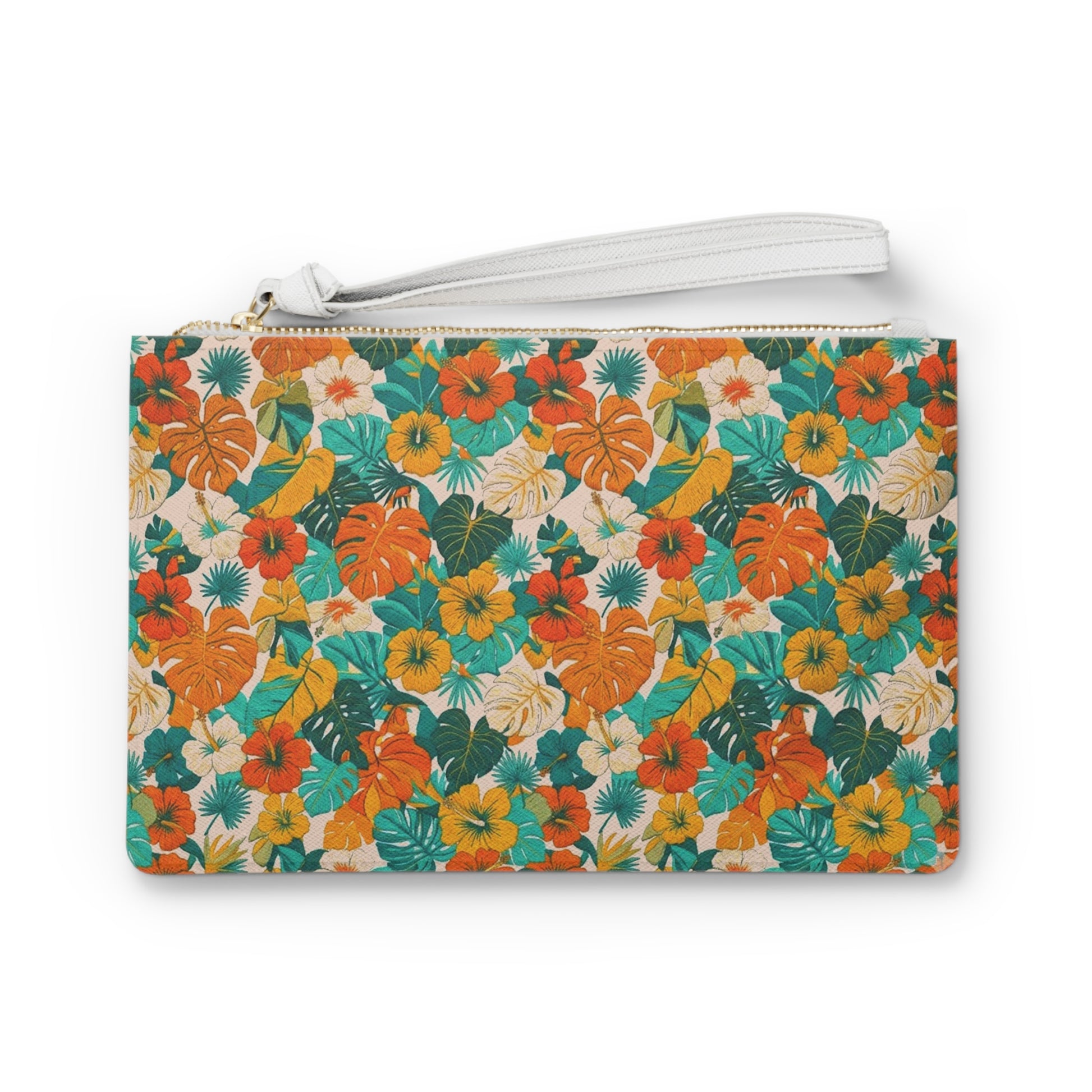 Tropical Floral Clutch Bag — Orange & Teal Hibiscus Wristlet. Summer. - Trending Novelties & Gifts