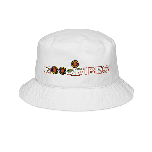 Good Vibes Embroidered Bucket Hat — Sunflower Motif Summer Hat - Trending Novelties & Gifts