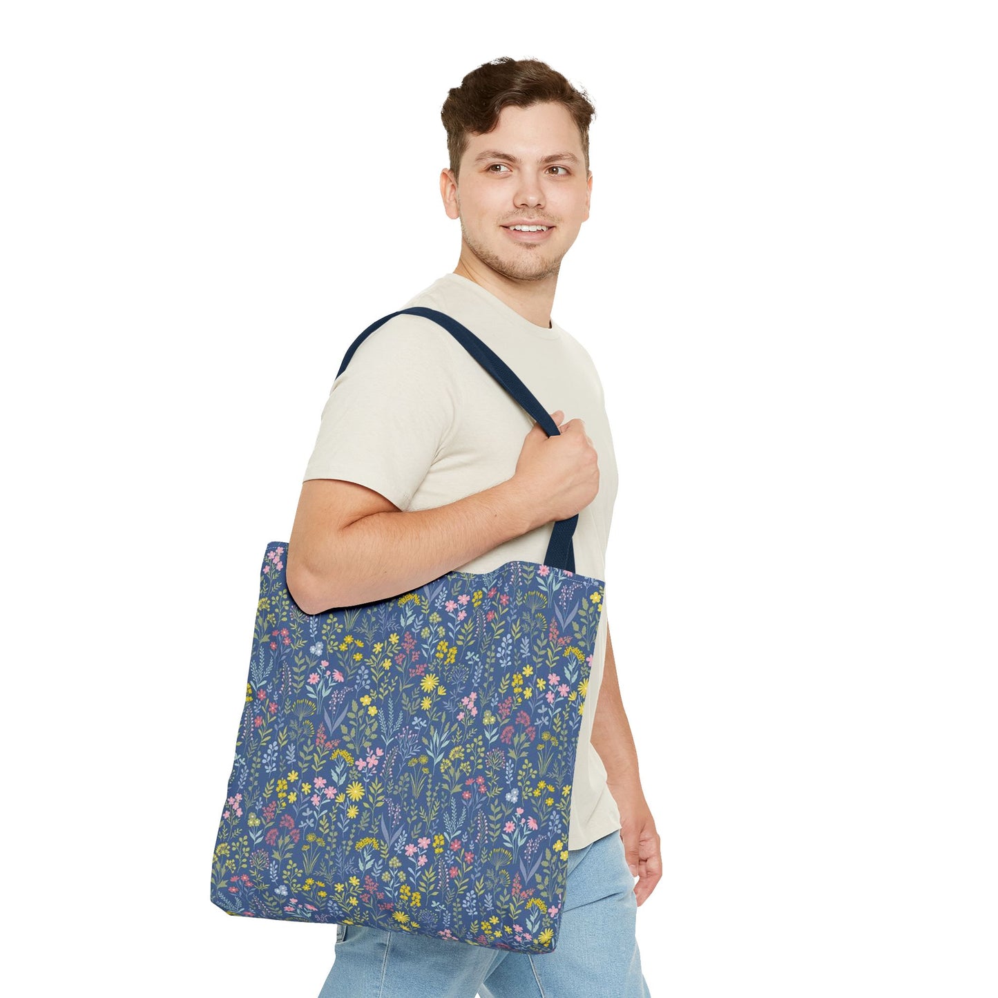 Wildflower Meadow Tote Bag — Blue Floral All-Over Print Eco Tote (summer)