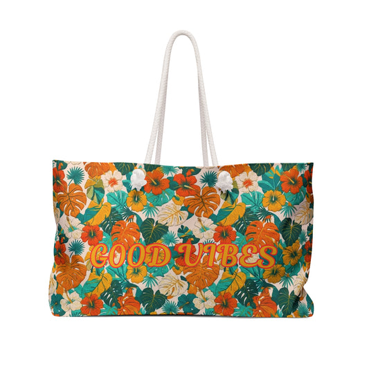 Tropical 'Good Vibes' Weekender Bag – Summer Tote for Beach & Vacation - Trending Novelties & Gifts