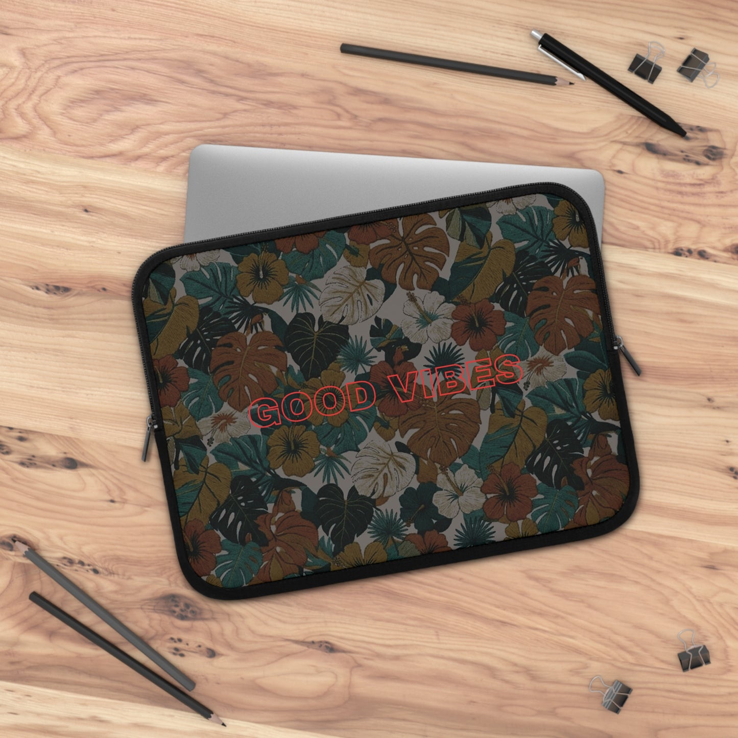 Good Vibes Tropical Laptop Sleeve — Summer Midnight Floral Protective Case - Trending Novelties & Gifts