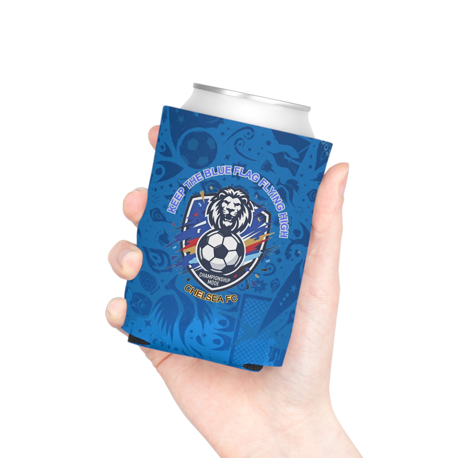 Soccer Blue Crest Can Cooler — Chelsea's Keep the Blue Flag Flying Koozie - Trending Novelties & Gifts
