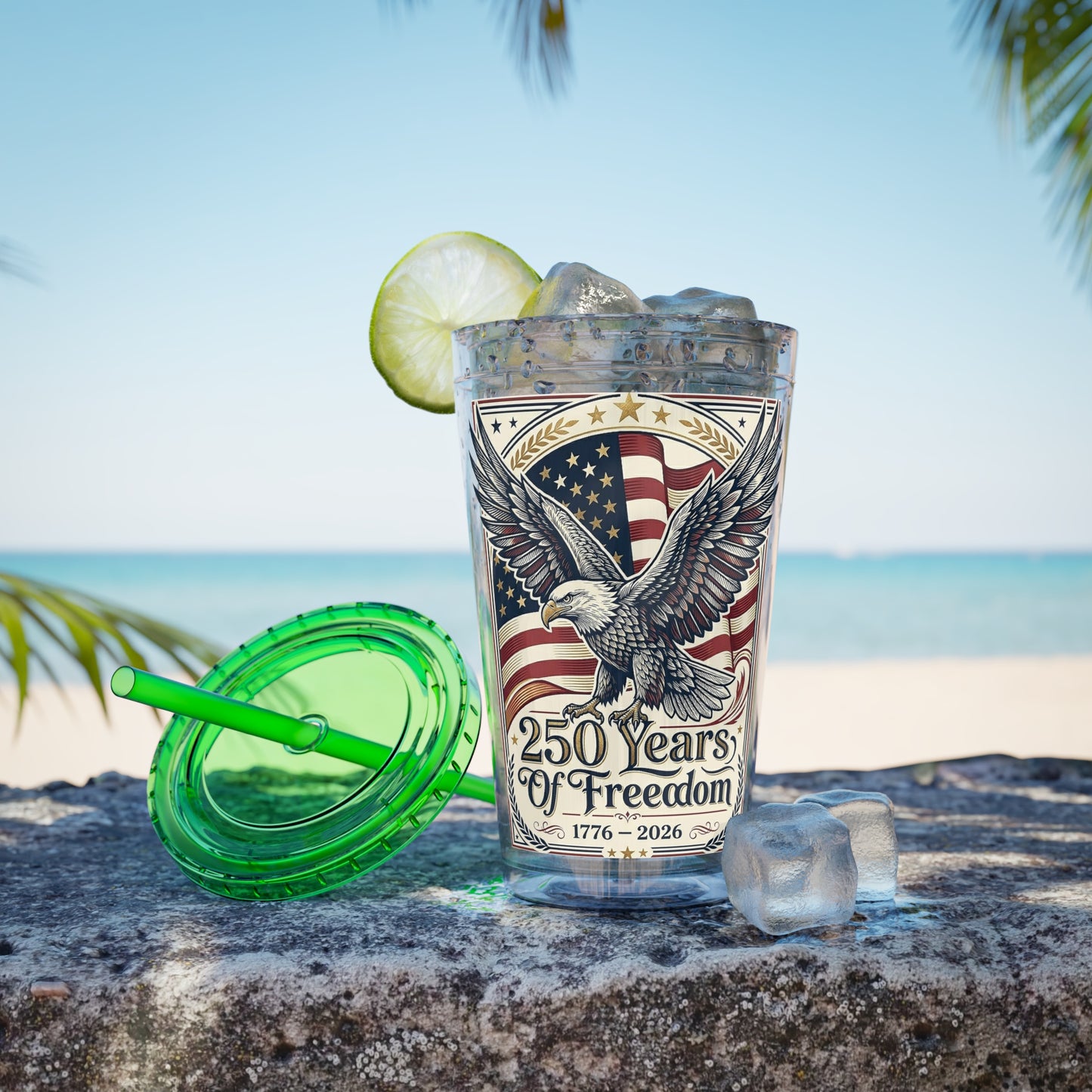 USA 250th ANNIVERSARY - Patriotic Eagle Tumbler 16oz – "250 Years of Freedom" USA Flag Straw Cup - Trending Novelties & Gifts