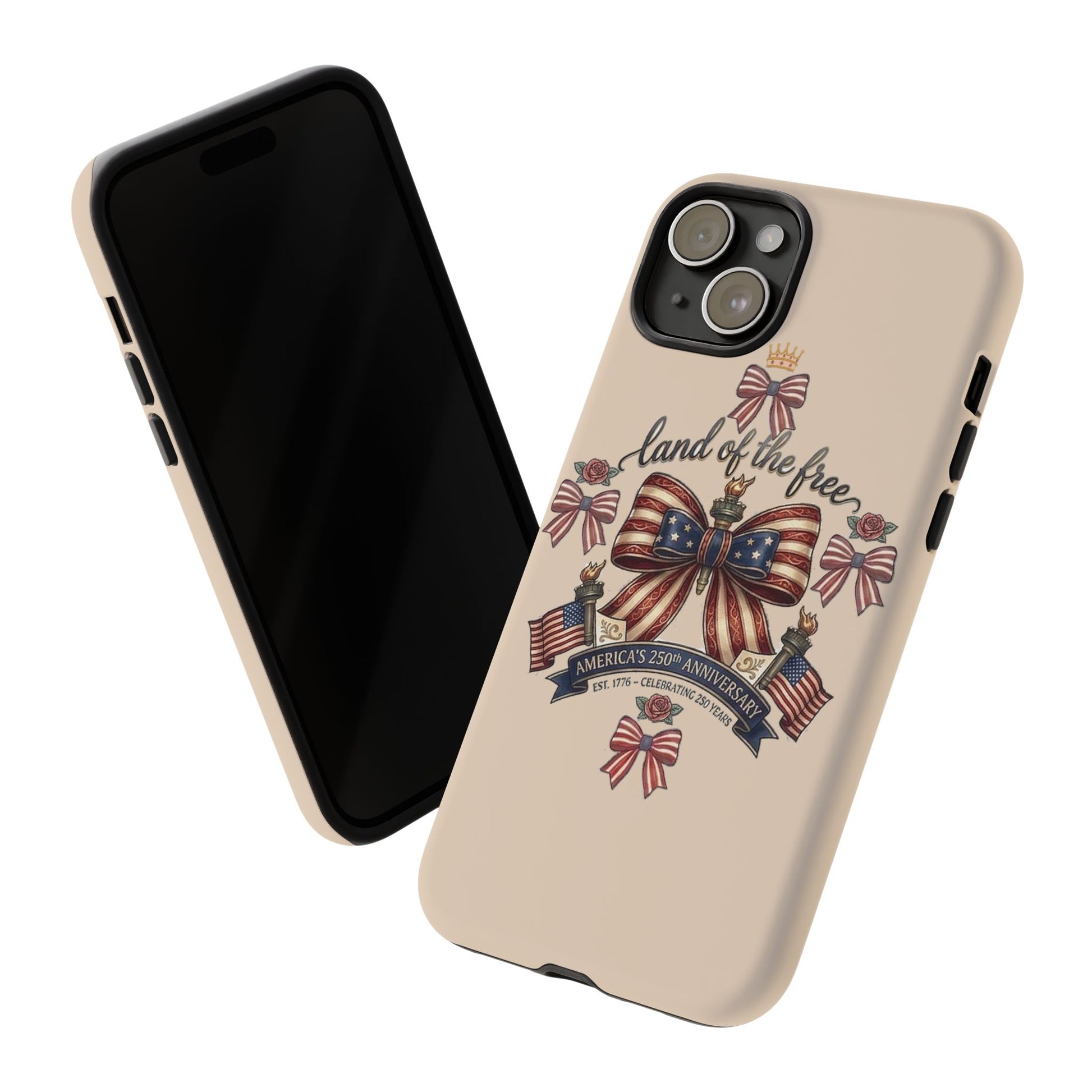 USA 250th ANNIVERSARY "Land of the Free" Tough Phone Case – USA Flag Bow Phone Cover - Trending Novelties & Gifts