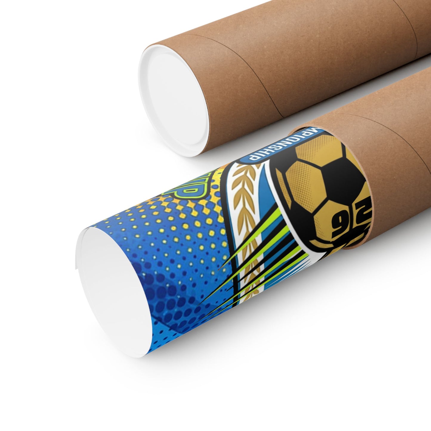 Roll of paper with a sports-themed design on a white background