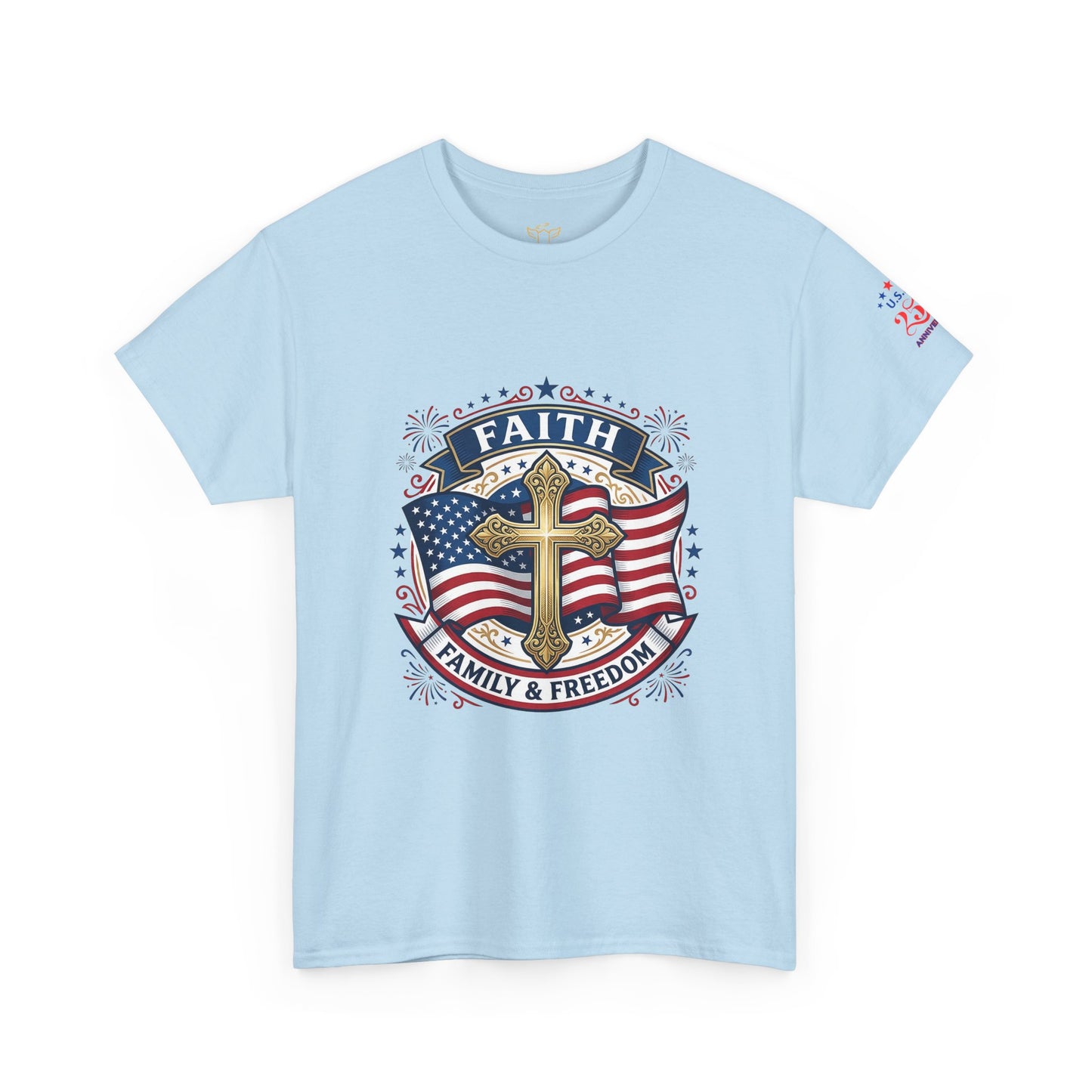 Faith, Family & Freedom Tee (USA 250th) — Patriotic Cross American Flag T-Shirt