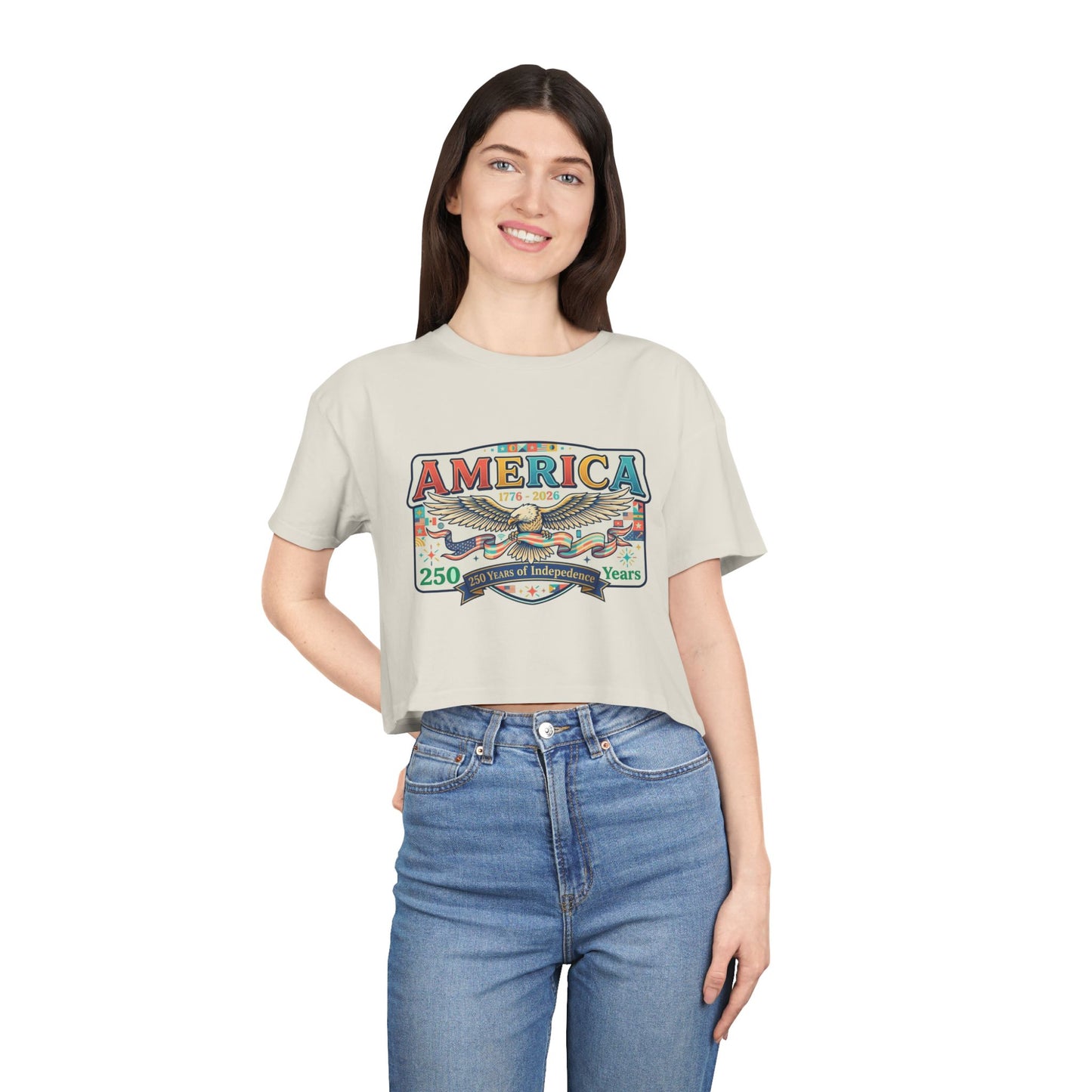 USA 250th ANNIVERSARY America Eagle  Women's Crop Tee | Patriotic 250 Years Independence Women's Crop Tee - Trending Novelties & Gifts