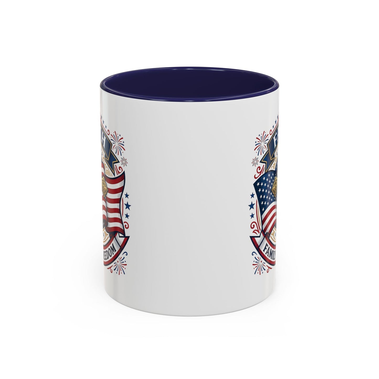 Faith, Family & Freedom Accent Coffee Mug — Patriotic Cross Mug  (USA 250th)