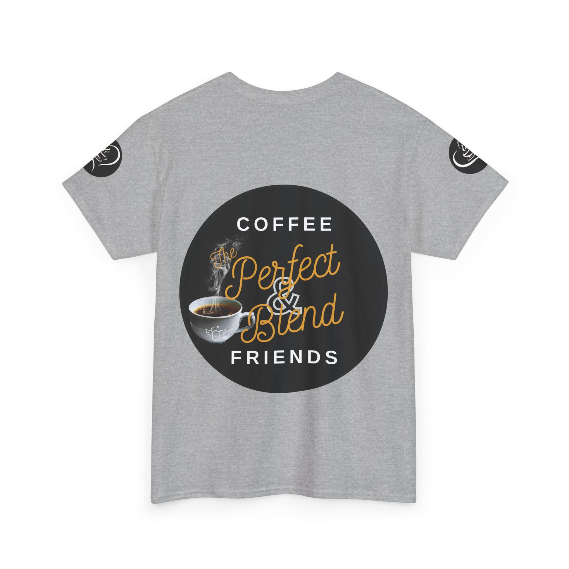 Coffee Lovers Cotton T-shirt, Gray t-shirt with a coffee-themed graphic and text on a white background