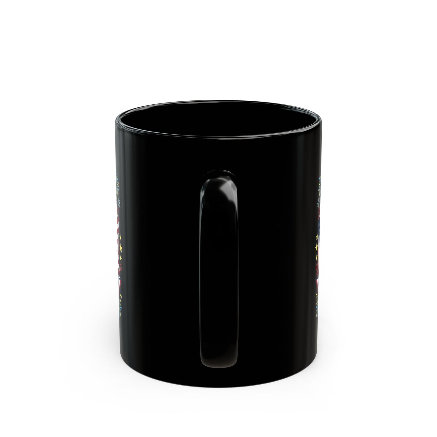 Faith, Family & Freedom Black Mug — American Flag Cross Ceramic Coffee Cup (USA 250th)