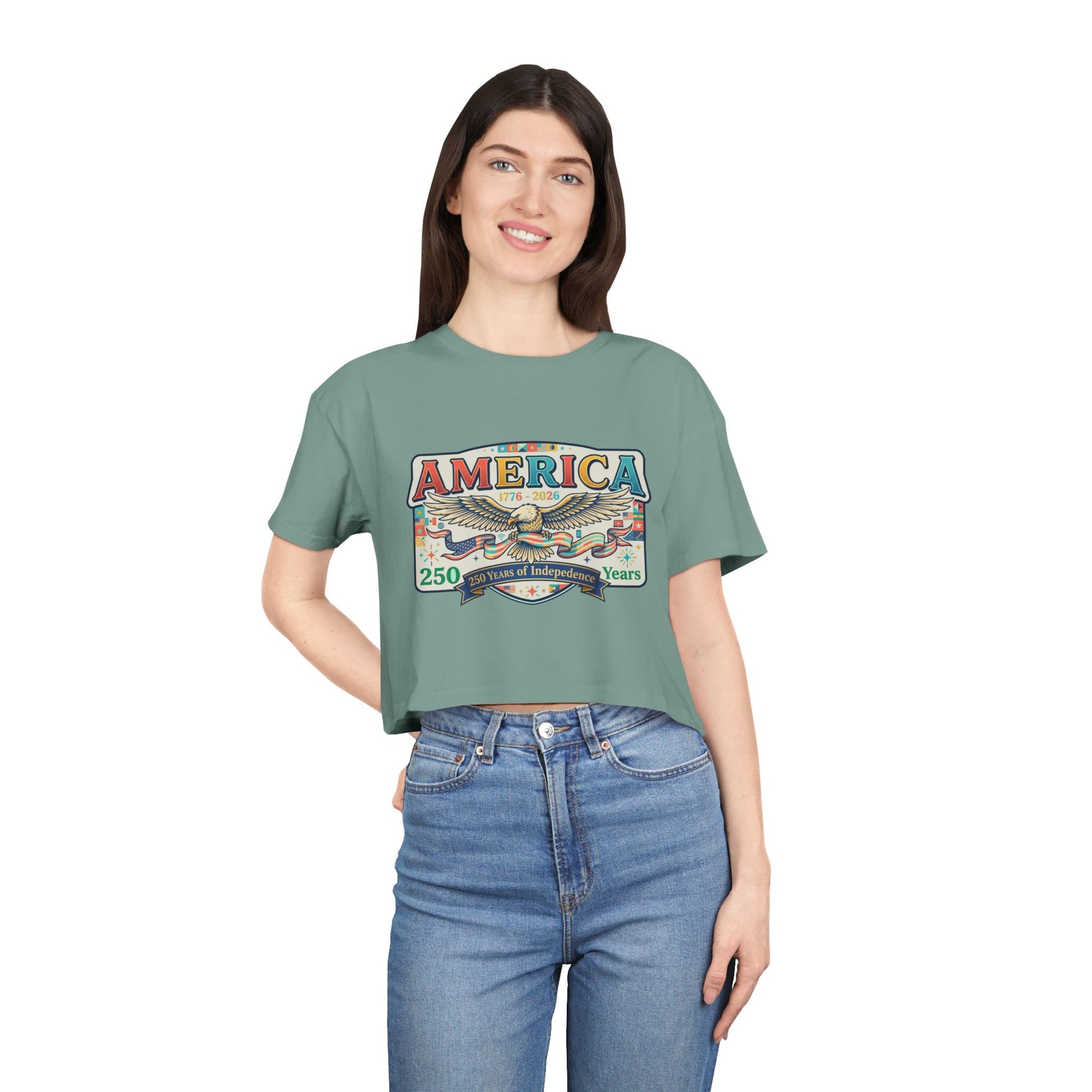 USA 250th ANNIVERSARY America Eagle  Women's Crop Tee | Patriotic 250 Years Independence Women's Crop Tee - Trending Novelties & Gifts
