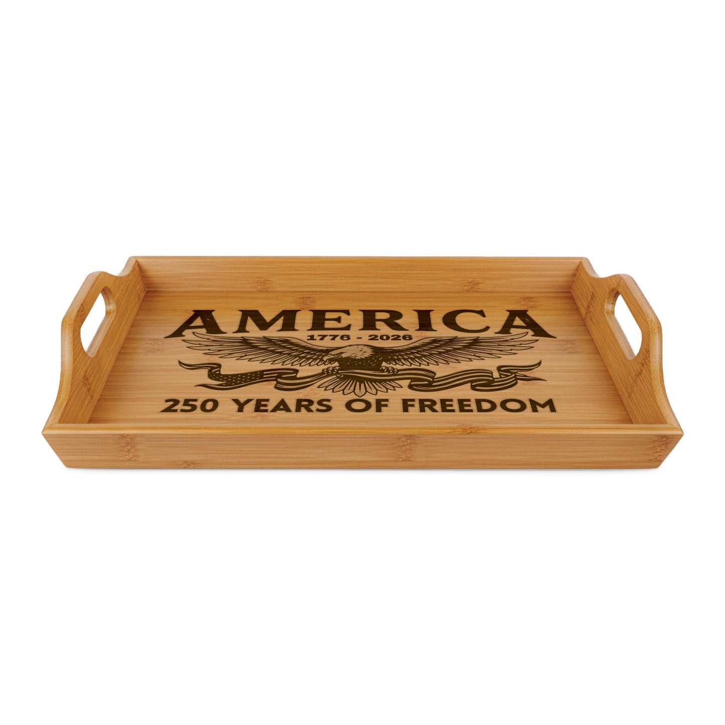 USA 250th ANNIVERSARY Bamboo Serving Tray – Engraved ‘250 Years of Freedom’ Eagle Design - Trending Novelties & Gifts