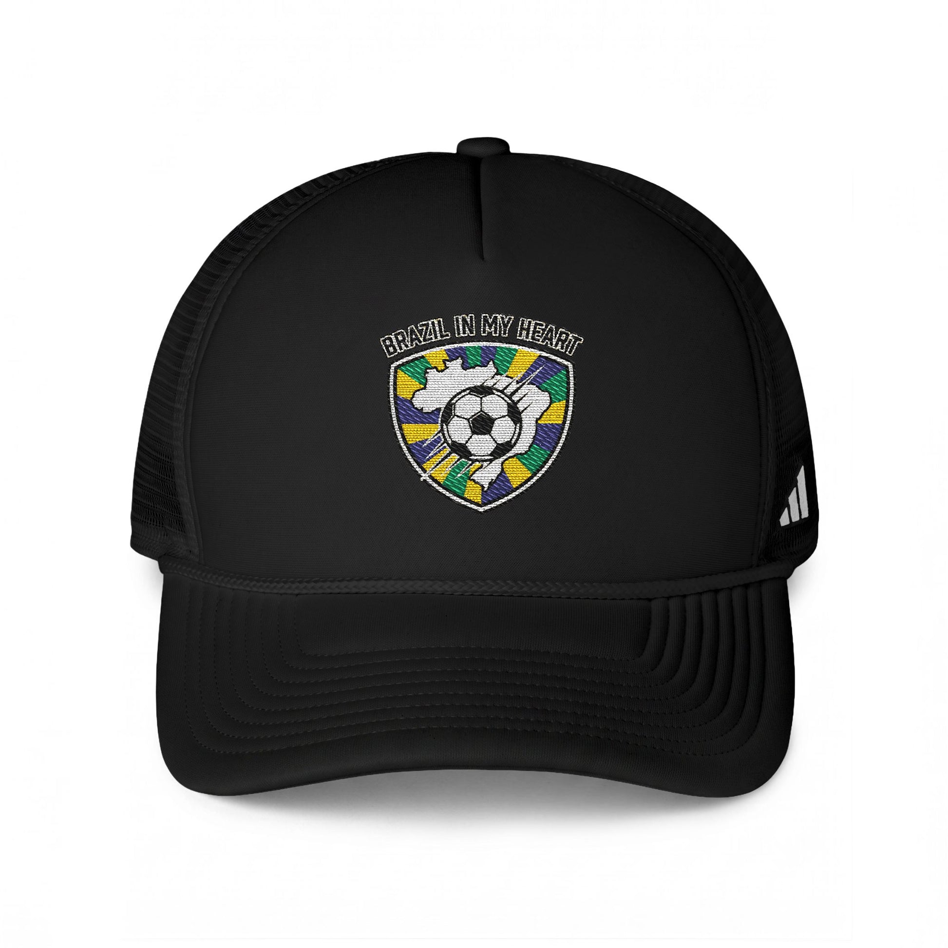 Soccer Crest Trucker Hat — Embroidered Ball Shield Cap - Trending Novelties & Gifts
