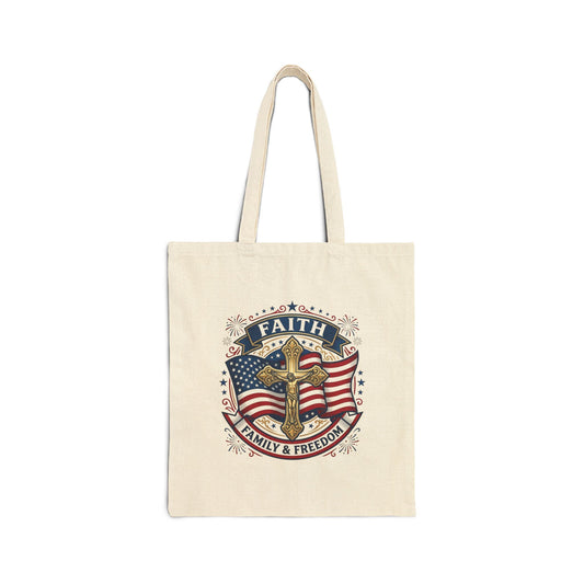 Catholic Faith, Family & Freedom Canvas Tote — Patriotic American Flag Shopping Bag (USA 250th) - Trending Novelties & Gifts