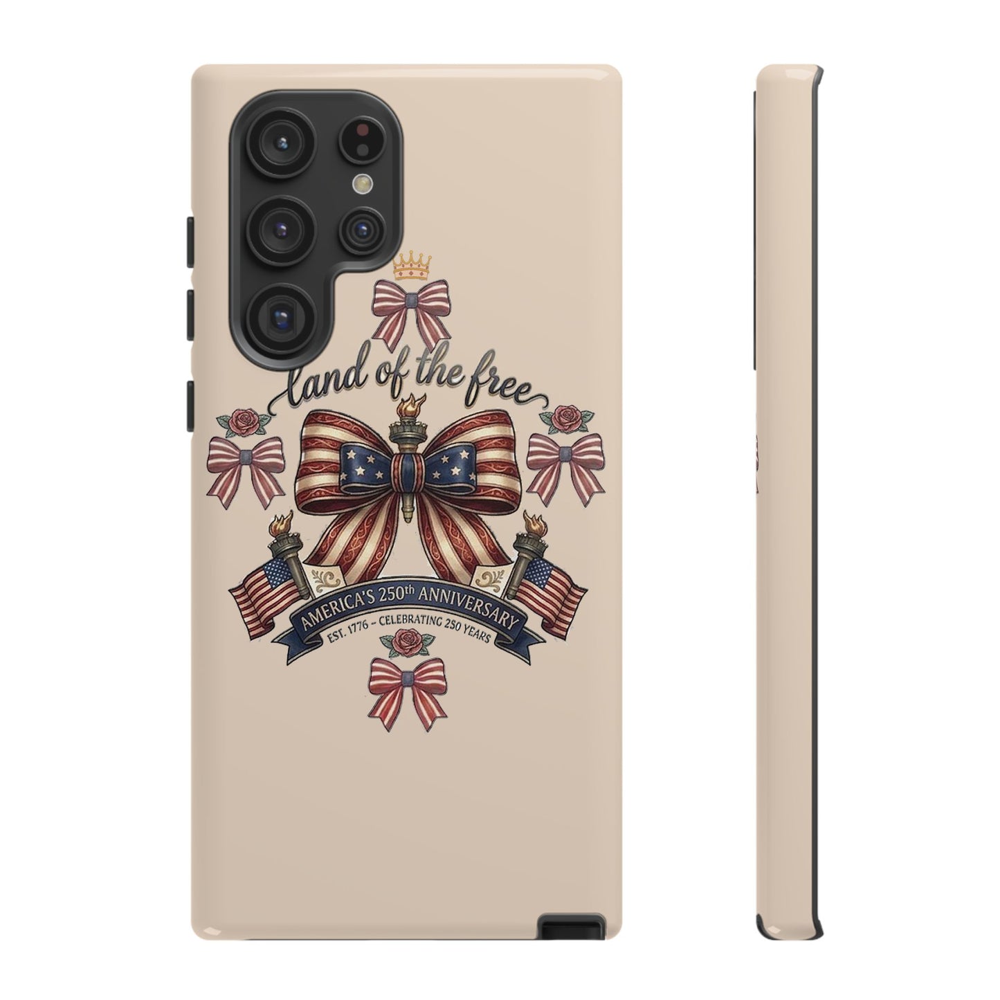 USA 250th ANNIVERSARY "Land of the Free" Tough Phone Case – USA Flag Bow Phone Cover - Trending Novelties & Gifts