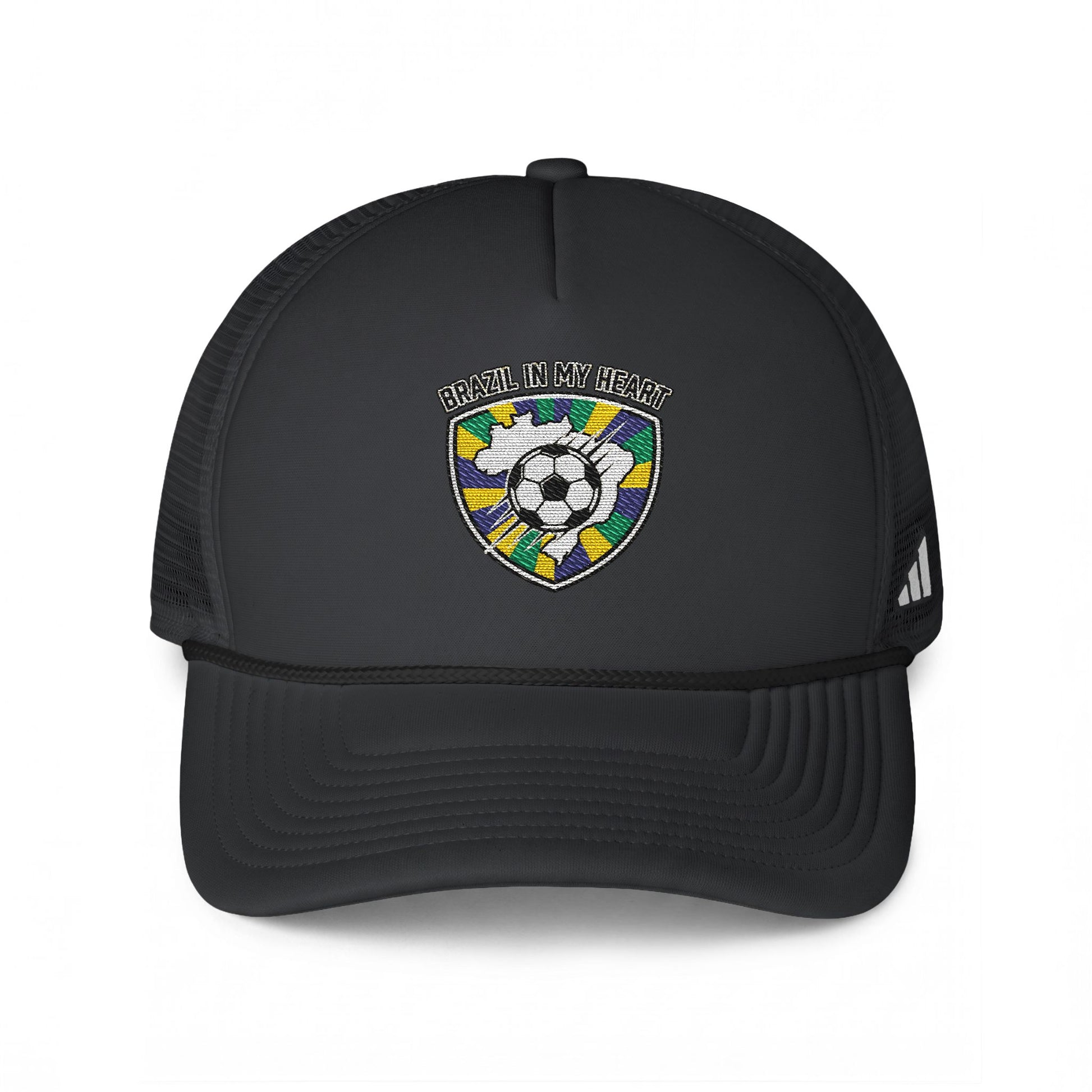 Soccer Crest Trucker Hat — Embroidered Ball Shield Cap - Trending Novelties & Gifts