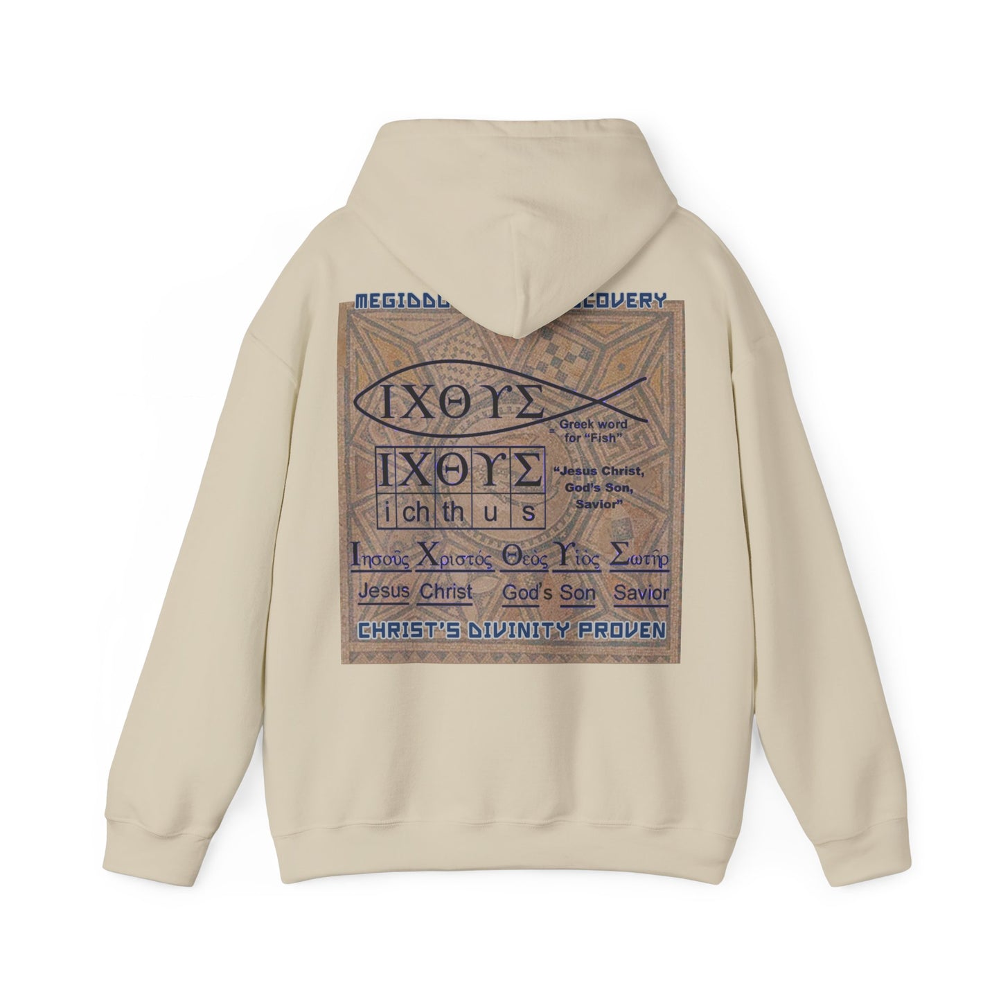 Megiddo Mosaic Souvenir Unisex Hoodie - Catholic Faith Souvenir Hoodie, Christian Vintage Hoodie, MMD.