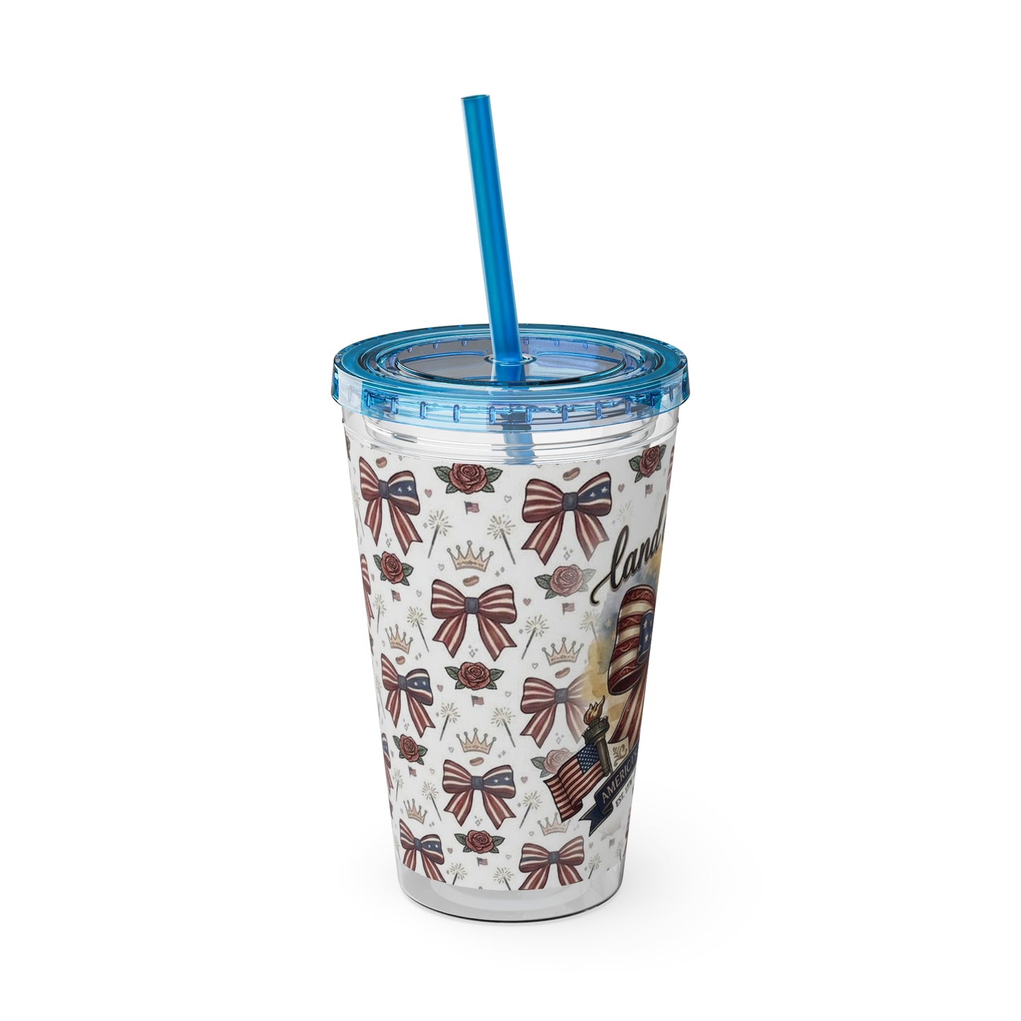 USA 250th ANNIVERSARY 16oz Tumbler with Straw | Patriotic 'Land of the Free' 16oz Tumbler with Straw - Trending Novelties & Gifts