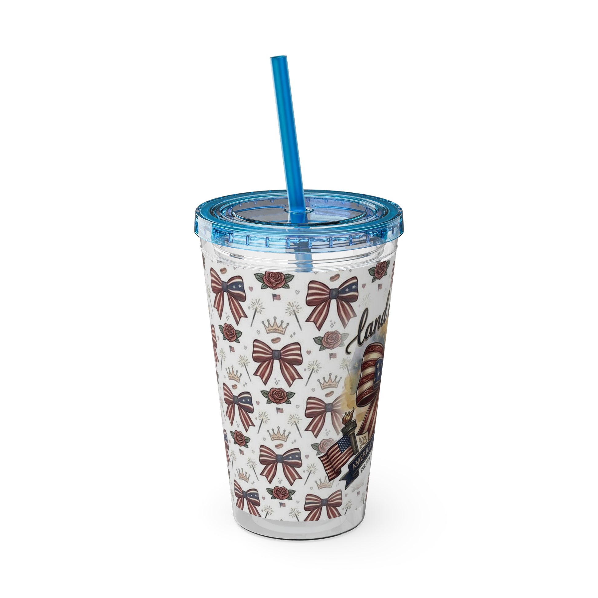 USA 250th ANNIVERSARY 16oz Tumbler with Straw | Patriotic 'Land of the Free' 16oz Tumbler with Straw - Trending Novelties & Gifts