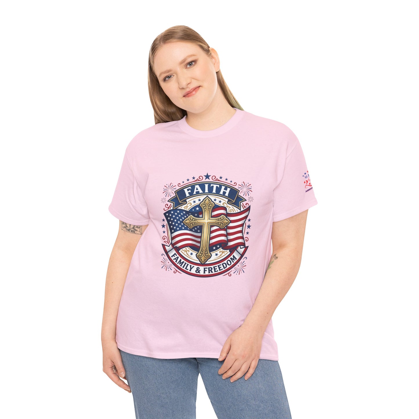 Faith, Family & Freedom Tee (USA 250th) — Patriotic Cross American Flag T-Shirt