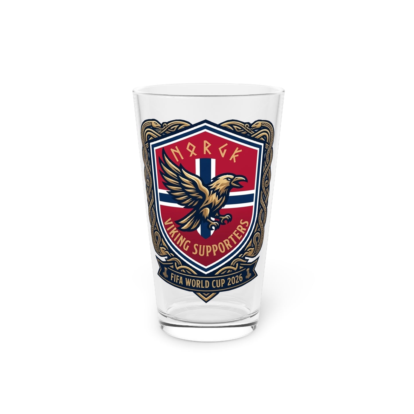 Viking Soccer Fans 16oz Pint Glass — FIFA World Cup 2026 Norway Crest