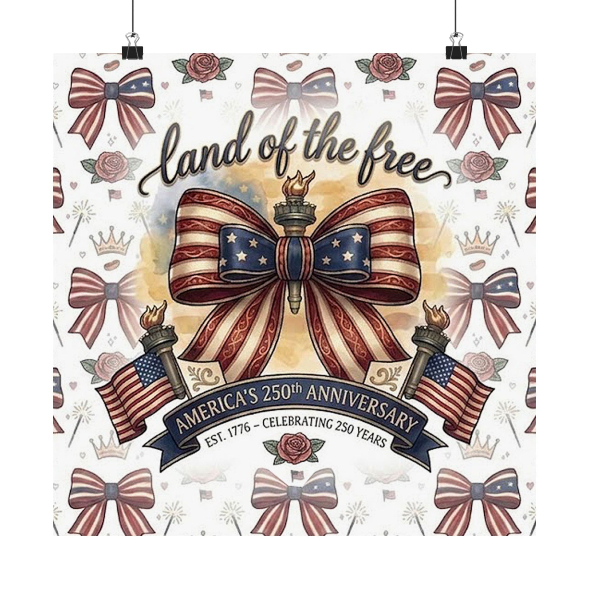 Land of the Free Patriotic Matte Poster — USA 250th Anniversary Bow Wall Art - Trending Novelties & Gifts