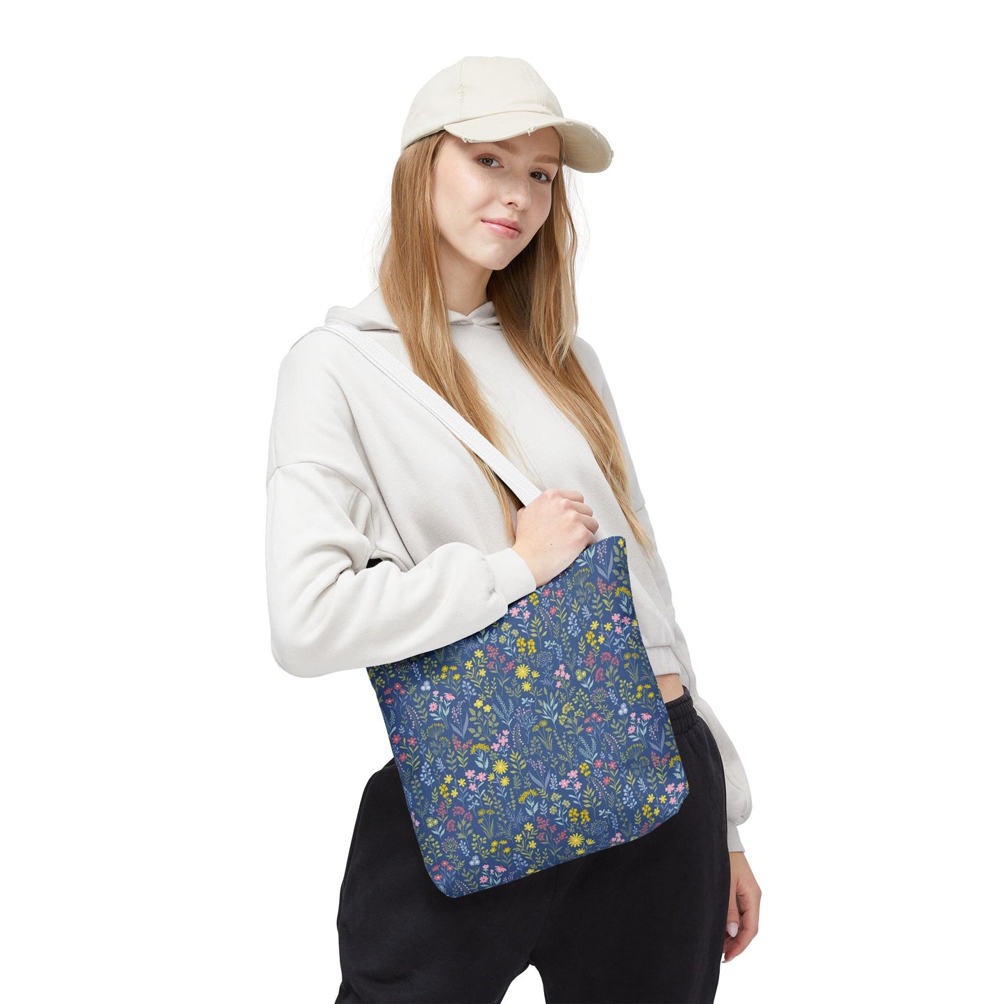 Wildflower Meadow Tote Bag — Blue Floral All-Over Print Eco Tote (summer)