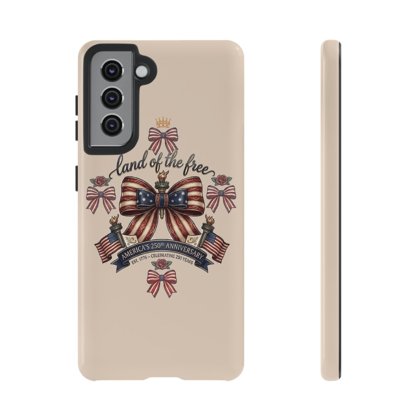 USA 250th ANNIVERSARY "Land of the Free" Tough Phone Case – USA Flag Bow Phone Cover - Trending Novelties & Gifts