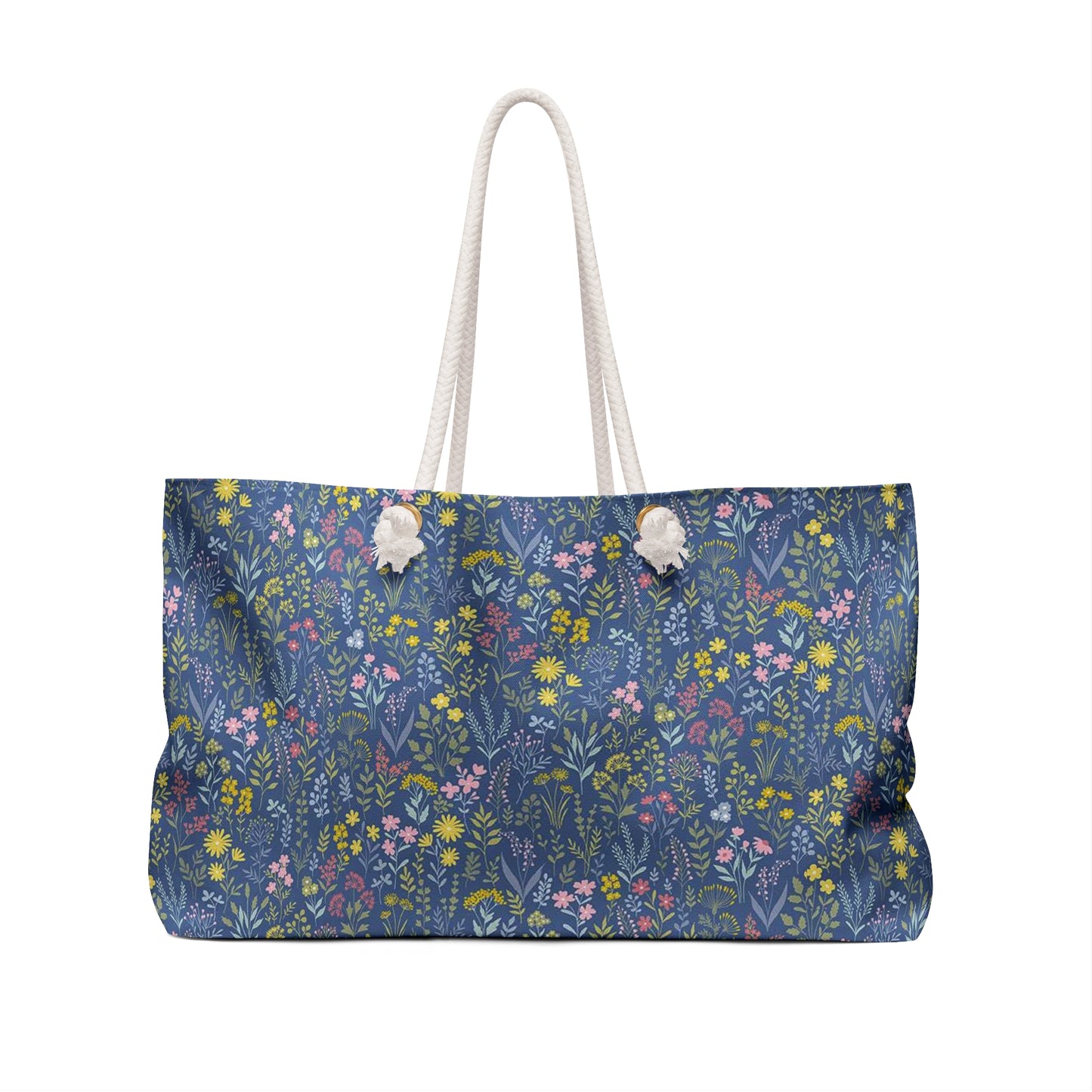 Floral Blue Weekender Bag — Hand-Painted Wildflower Travel Tote (summer)