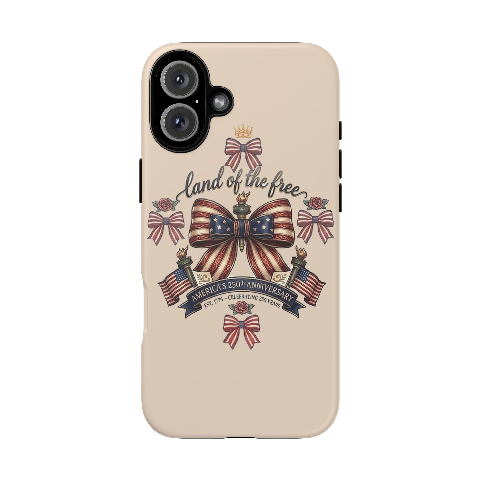 USA 250th ANNIVERSARY "Land of the Free" Tough Phone Case – USA Flag Bow Phone Cover - Trending Novelties & Gifts