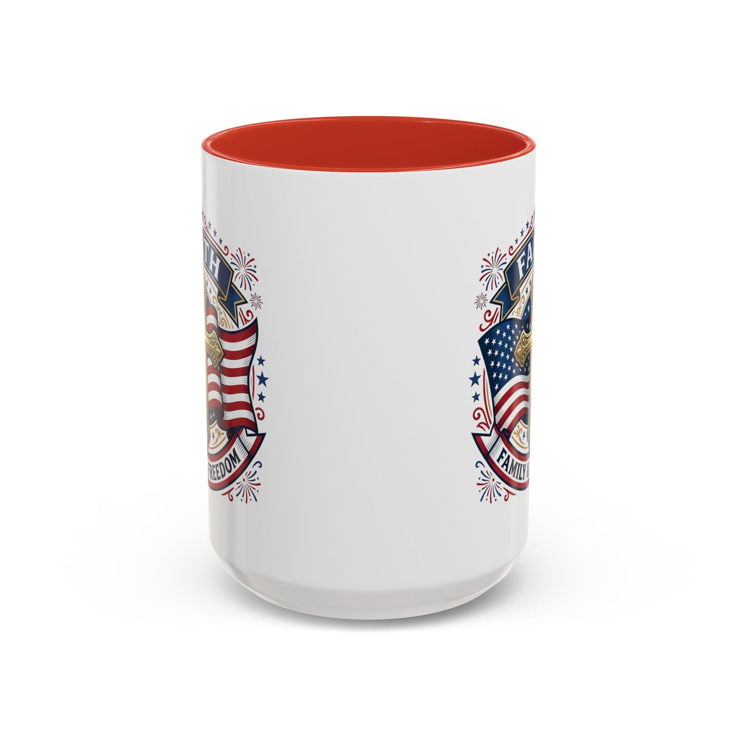 Faith, Family & Freedom Accent Coffee Mug — Patriotic Cross Mug  (USA 250th)