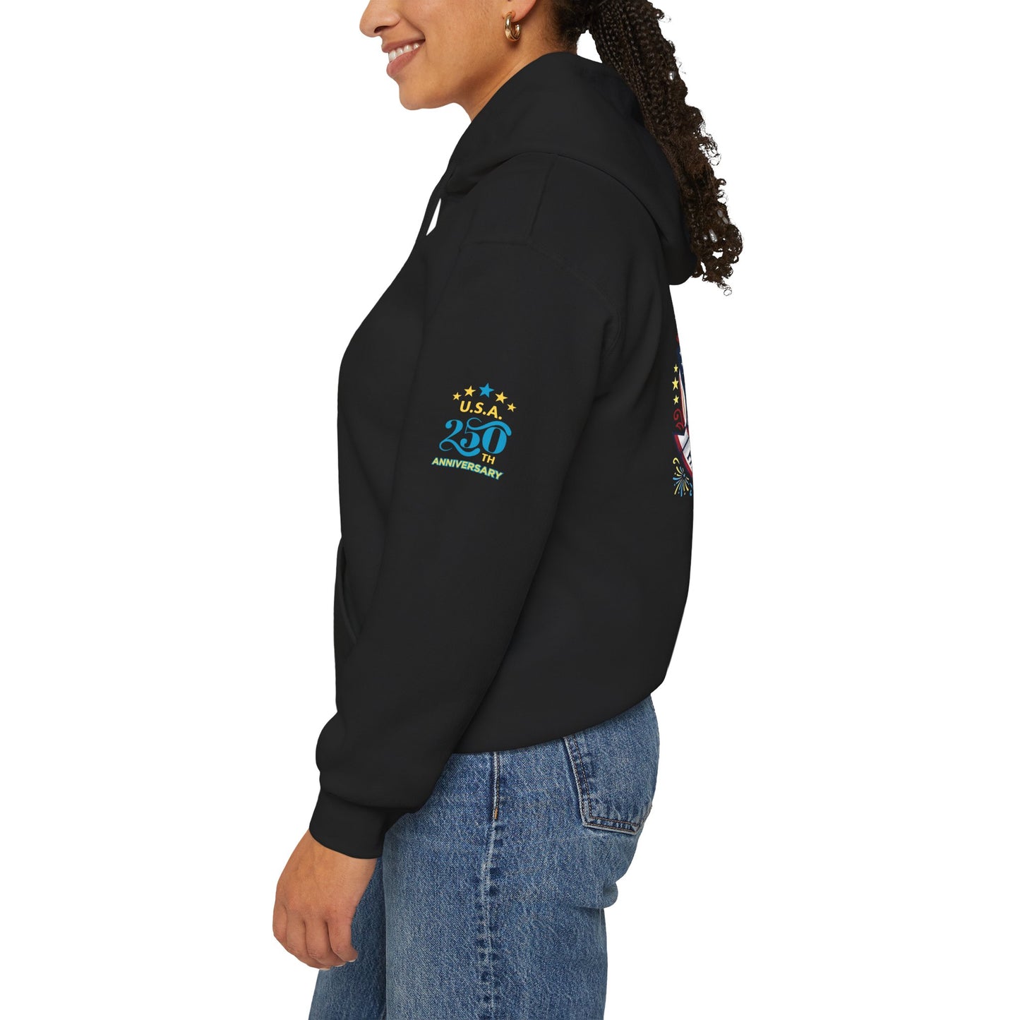 Faith, Family & Freedom Hoodie — Patriotic Cross American Flag Sweatshirt (USA 250th)