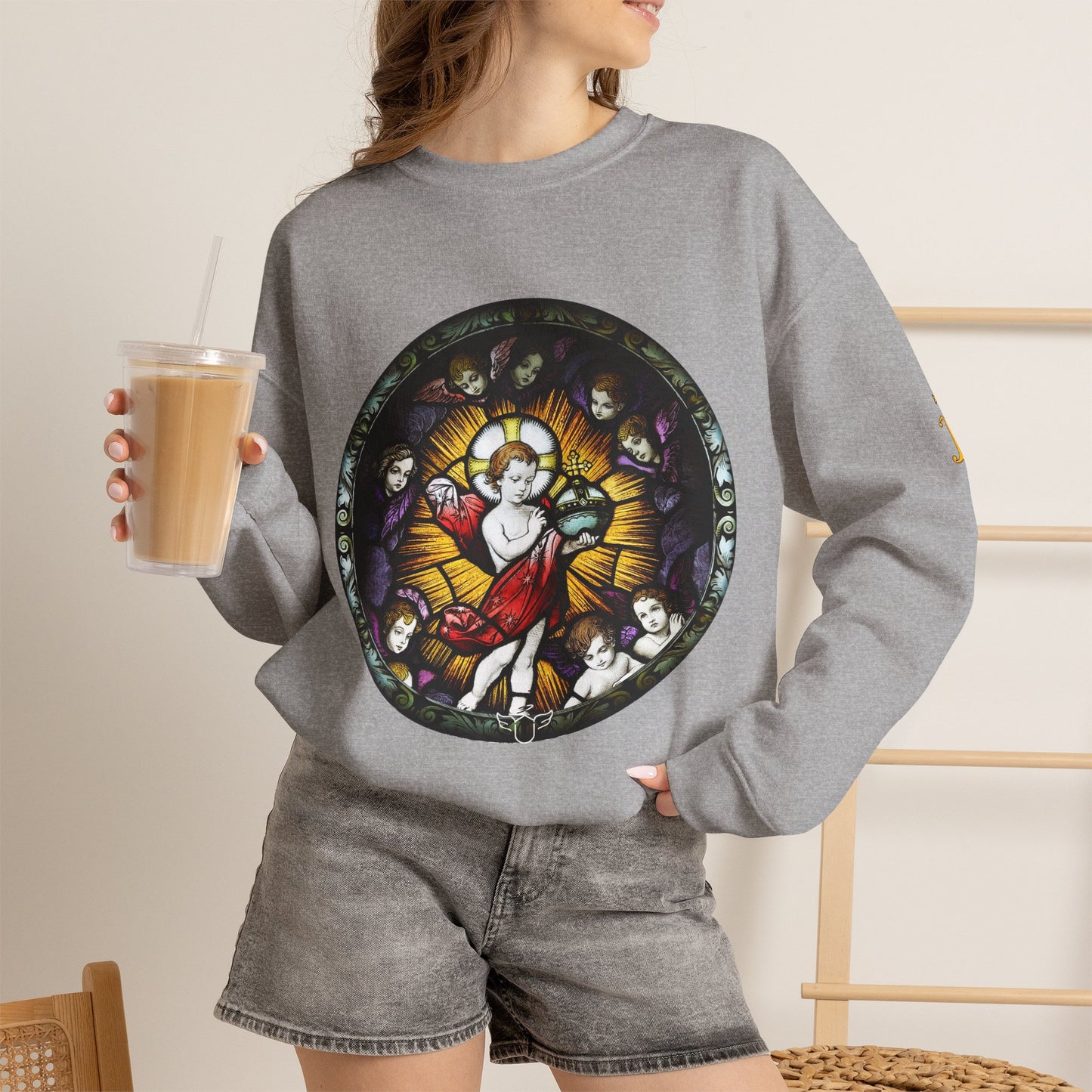 Catholic Stained Glass Designed Baby Jesus  Sweatshirt (CT)