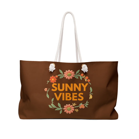 Sunny Vibes Floral Weekender Bag — Brown Travel Tote for Beach, Summer Getaways & Gifts - Trending Novelties & Gifts
