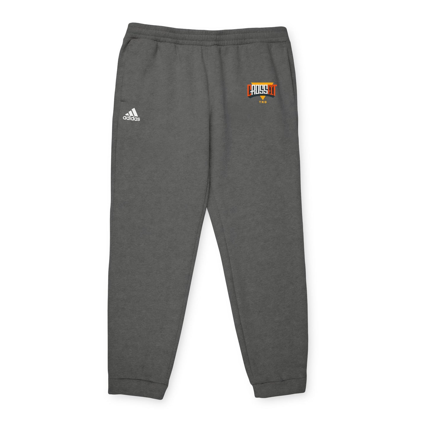 Adidas Sports Fleece Joggers for CrossFit Enthusiasts, Gray Adidas sweatpants with a logo on a white background