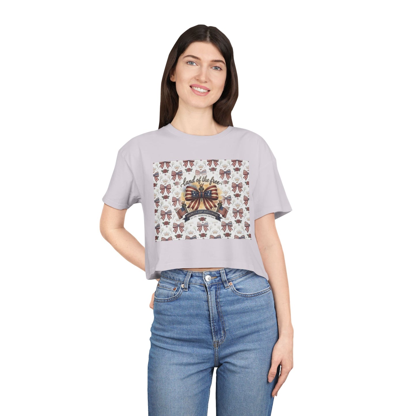 USA 250th ANNIVERSARY Women’s Crop Tee — Patriotic "Land of the Free" Women’s Crop Tee - Trending Novelties & Gifts