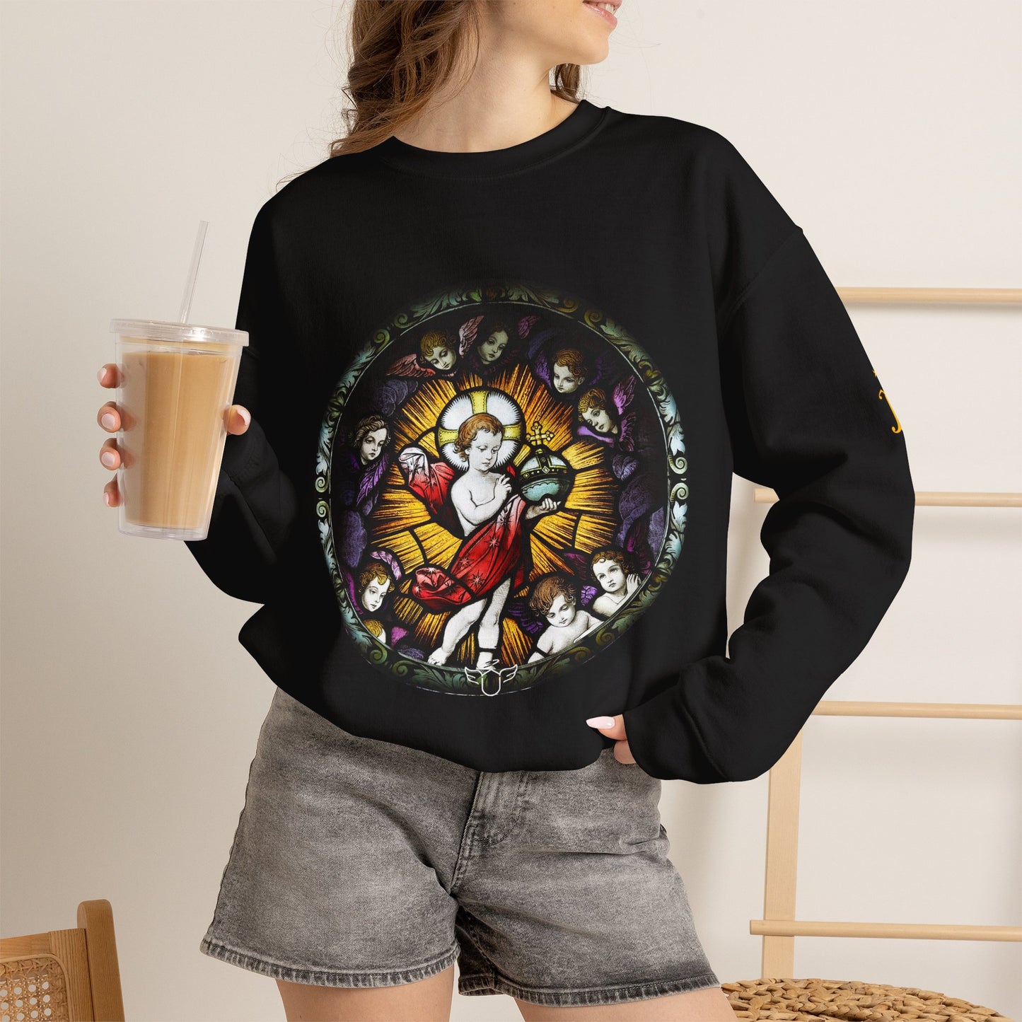 Catholic Stained Glass Designed Baby Jesus  Sweatshirt (CT)