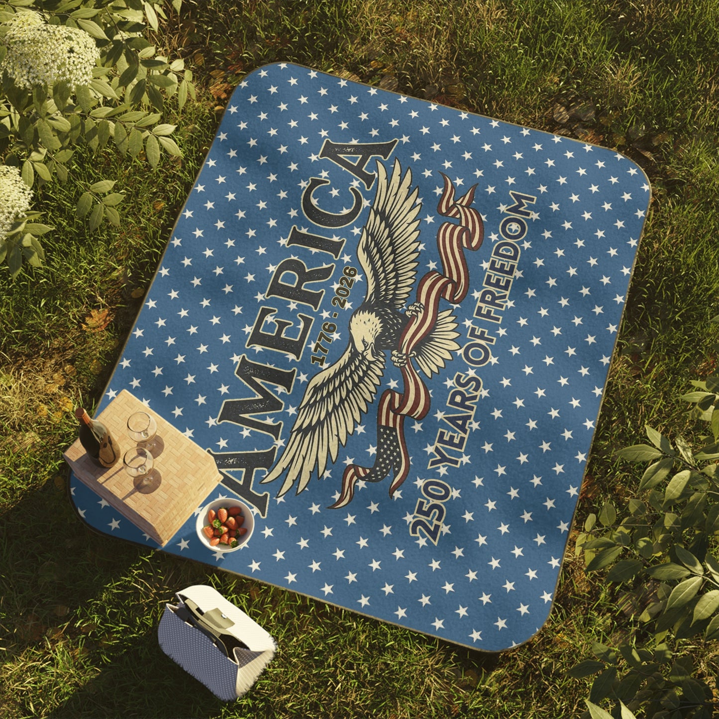 USA 250th ANNIVERSARY Picnic Blanket |  250 Years of Freedom Patriotic Outdoor Blanket - Trending Novelties & Gifts
