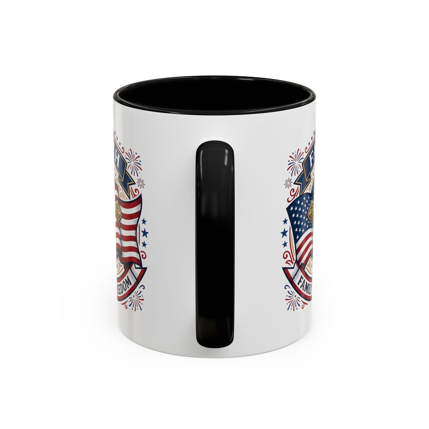 Faith, Family & Freedom Accent Coffee Mug — Patriotic Cross Mug  (USA 250th)