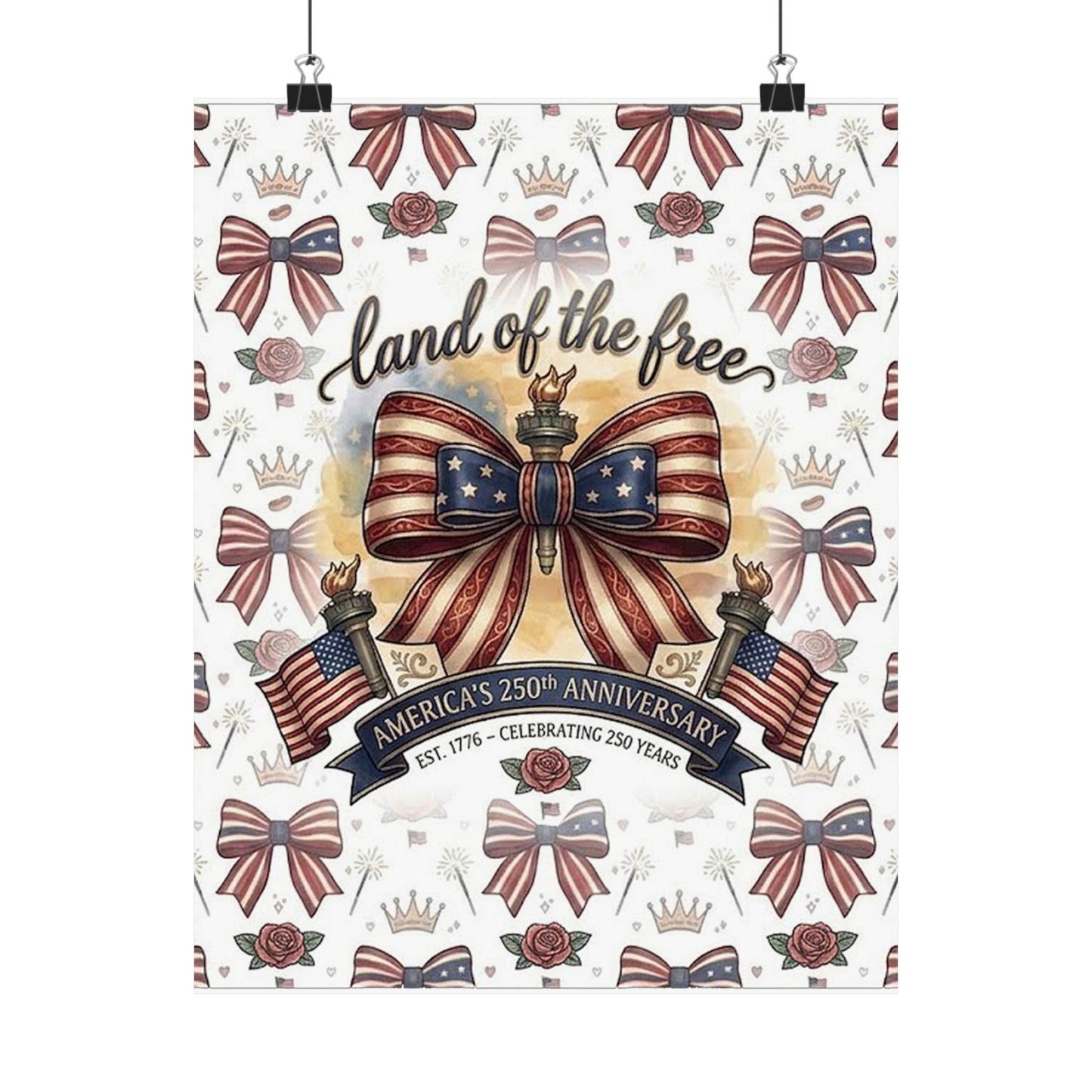 Land of the Free Patriotic Matte Poster — USA 250th Anniversary Bow Wall Art - Trending Novelties & Gifts