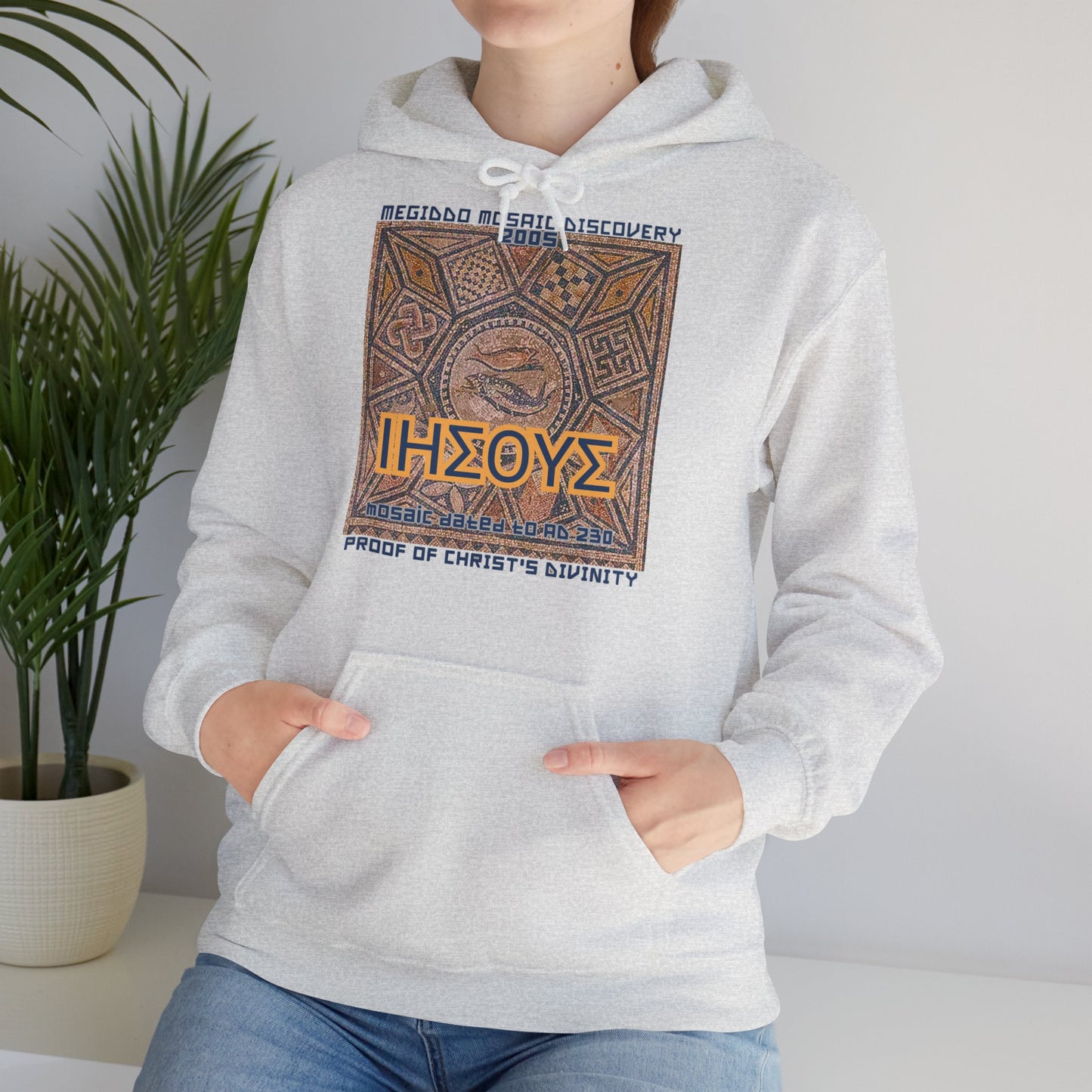 Megiddo Mosaic Souvenir Unisex Hoodie - Catholic Faith Souvenir Hoodie, Christian Vintage Hoodie, MMD.