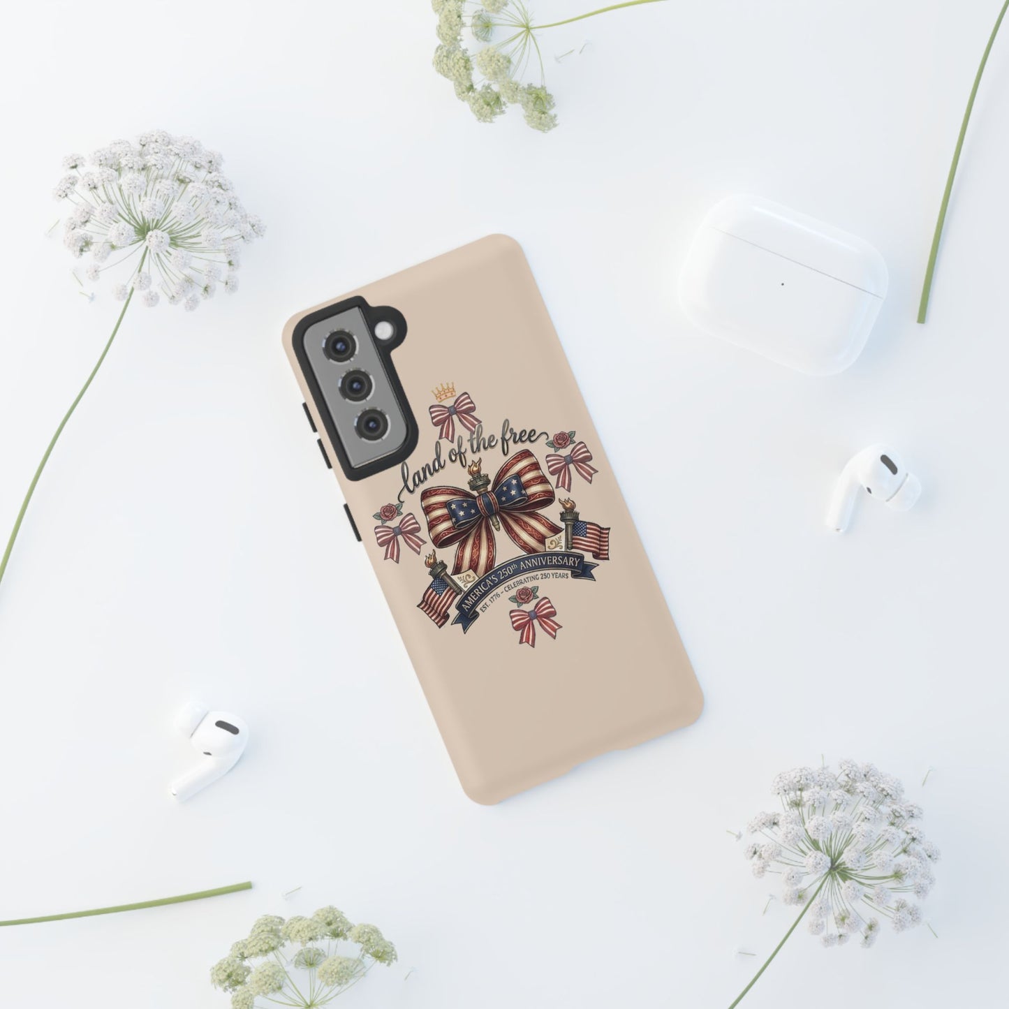 USA 250th ANNIVERSARY "Land of the Free" Tough Phone Case – USA Flag Bow Phone Cover - Trending Novelties & Gifts
