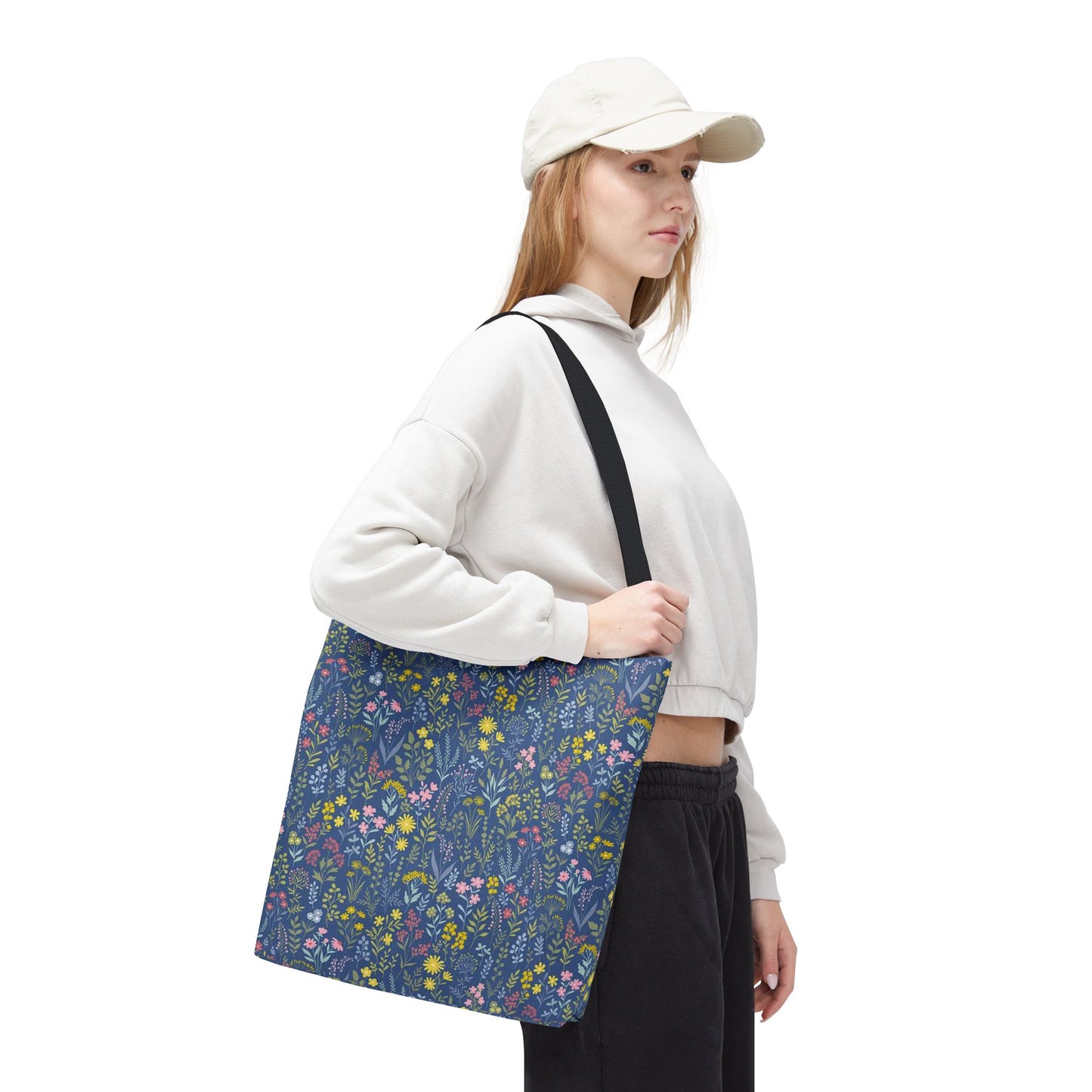 Wildflower Meadow Tote Bag — Blue Floral All-Over Print Eco Tote (summer)