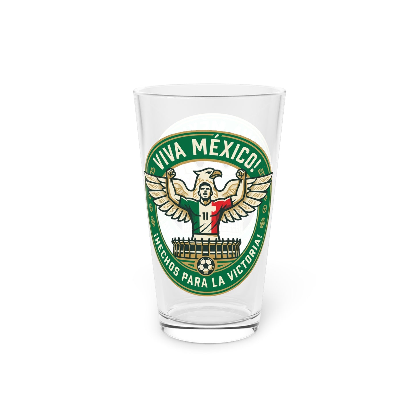 Mexico Soccer Fan Pint Glass — Viva México Football Crest Beer Glass