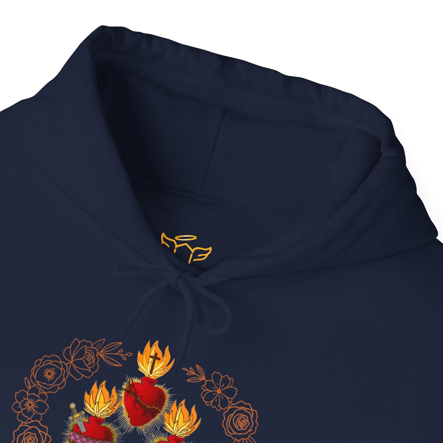 Sacred Hearts Hoodie — Three Flaming Hearts J.M.J. Devotional Sweatshirt (CT)
