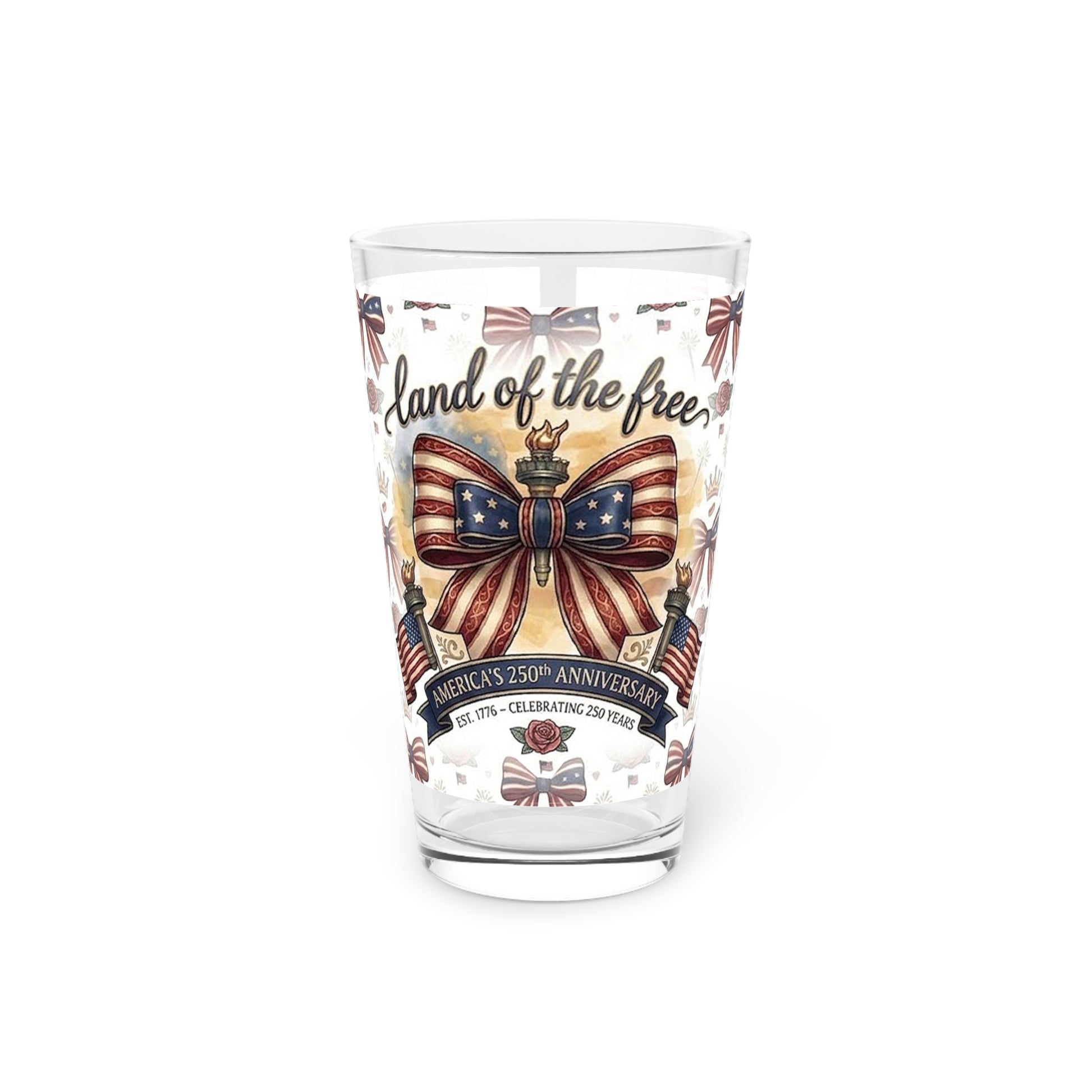 USA 250th ANNIVERSARY 16oz Pint Glass - Patriotic 'Land of the Free' 16oz Pint Glass - Trending Novelties & Gifts