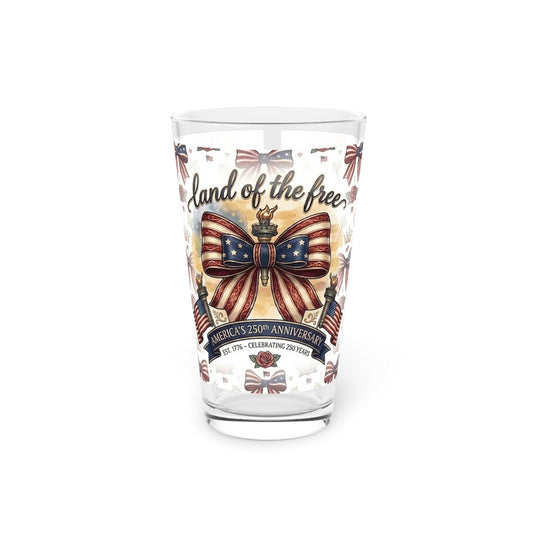 USA 250th ANNIVERSARY 16oz Pint Glass - Patriotic 'Land of the Free' 16oz Pint Glass - Trending Novelties & Gifts
