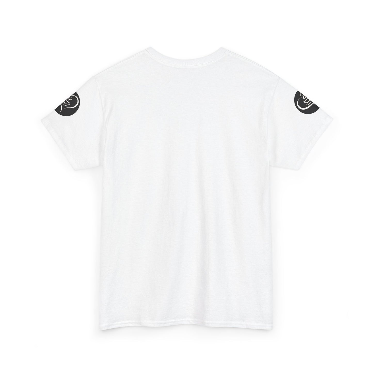 Coffee Lovers Ladies Tee - COFFEE and FRIENDS the Perfect Blend, White t-shirt with black logo on sleeves against a white background